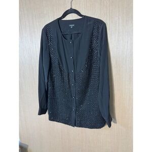 J. Peterman Vintage Black Silk Blend Sequin Embellished Button Down Blouse Top